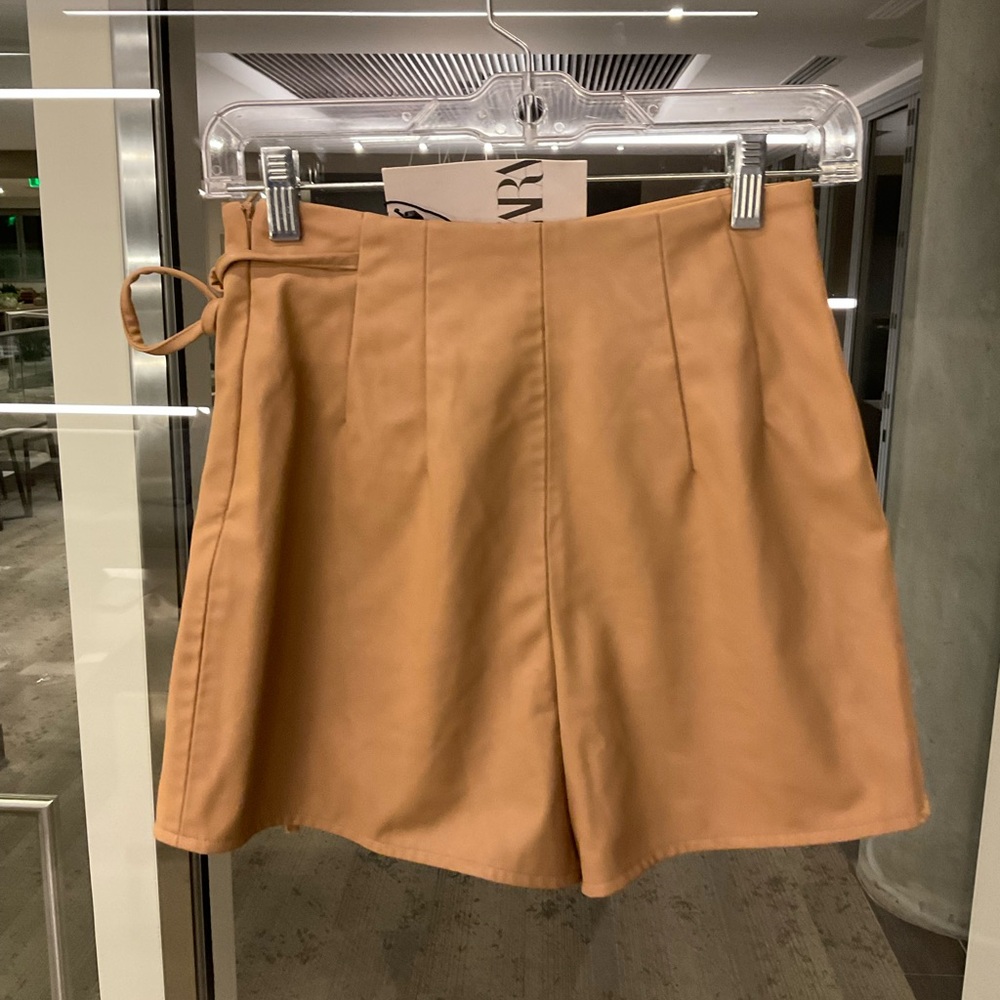 NWT ZARA Mini Skirt Skort Sarong True Wrap Trim Faux Leather Slit Petite - Picture 8 of 11